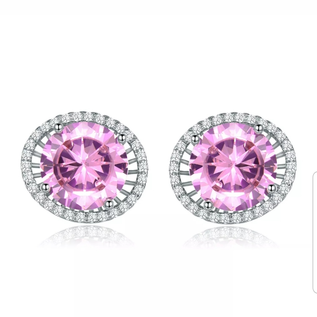 Pink Crystal Diamond 18k Silver Gold Filled Earrin